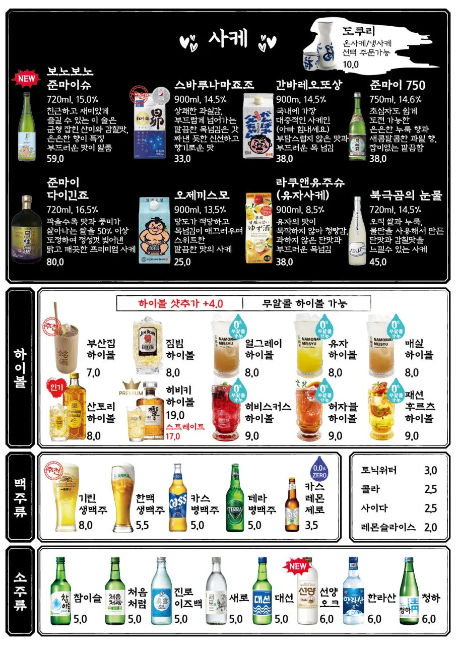 Menu page listing set menus