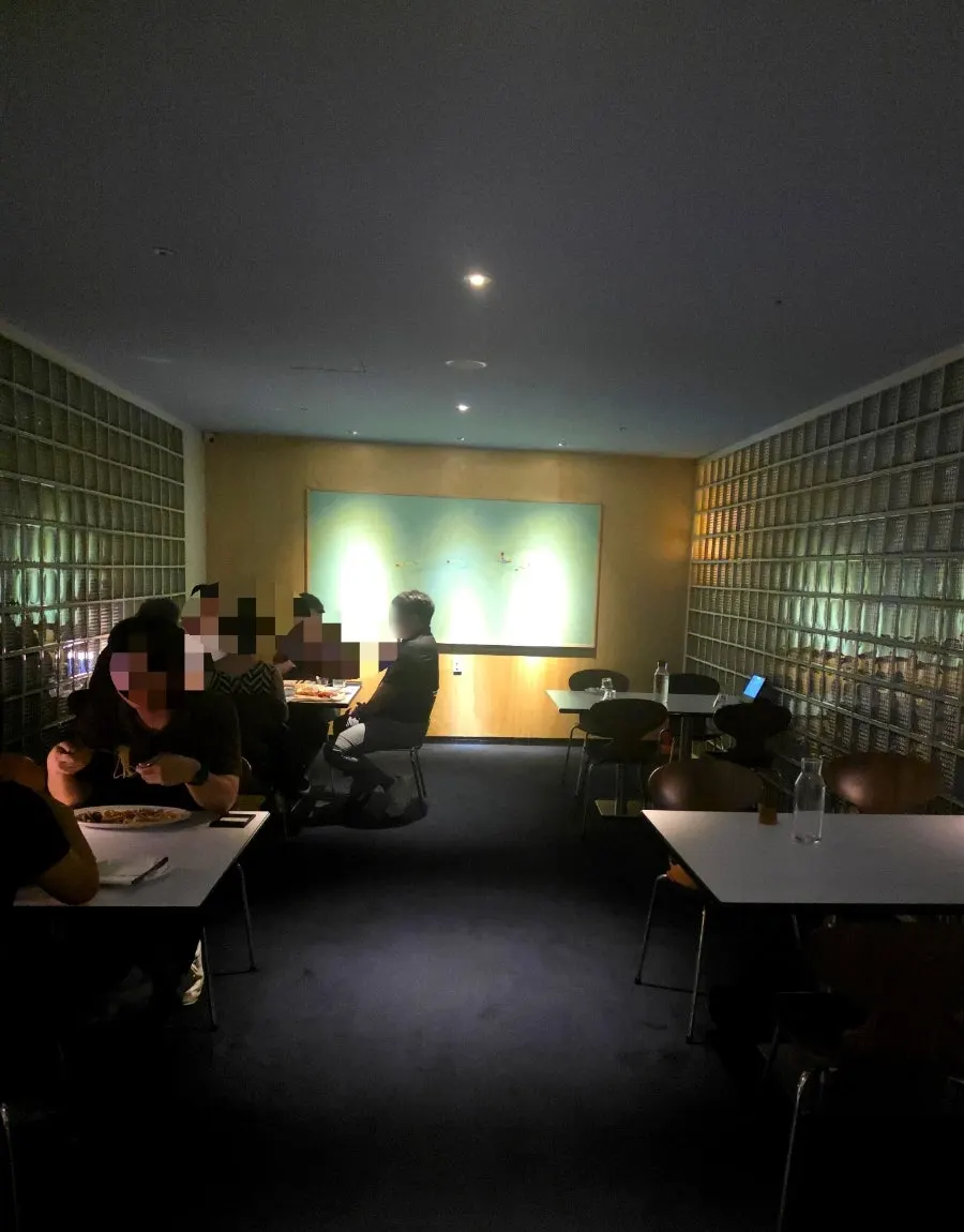 Dimly lit table seating atmosphere