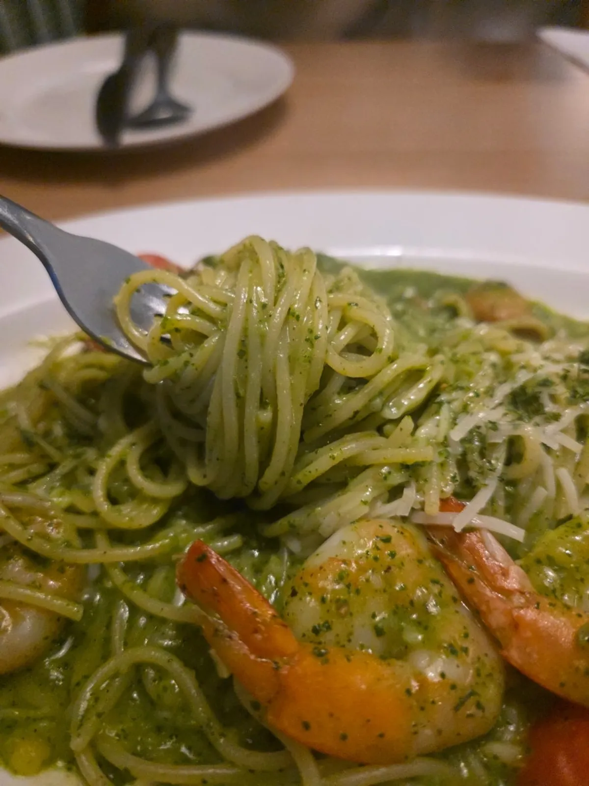 Shrimp basil oil pasta with shrimp