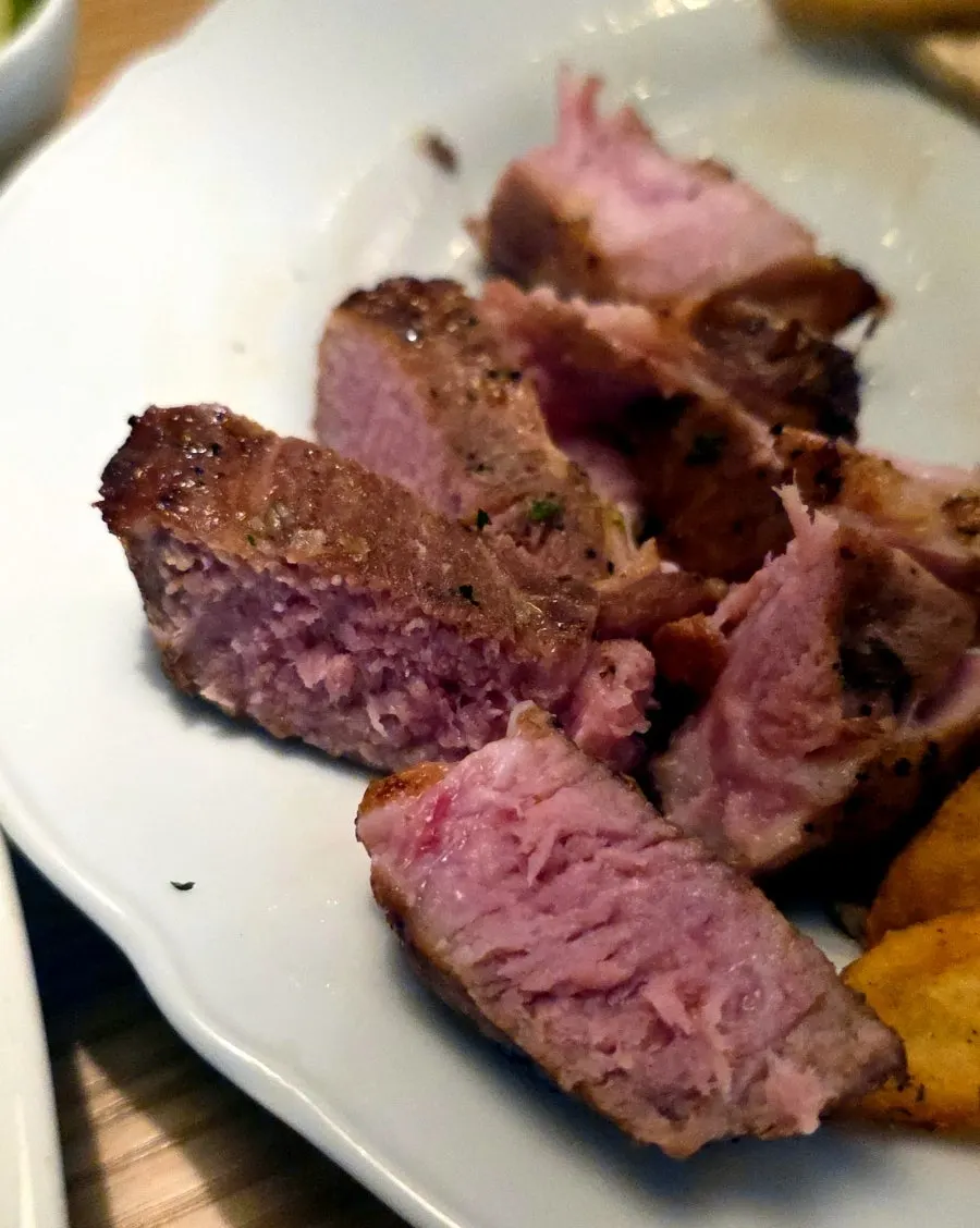 Close-up of the tender sous-vide pork neck