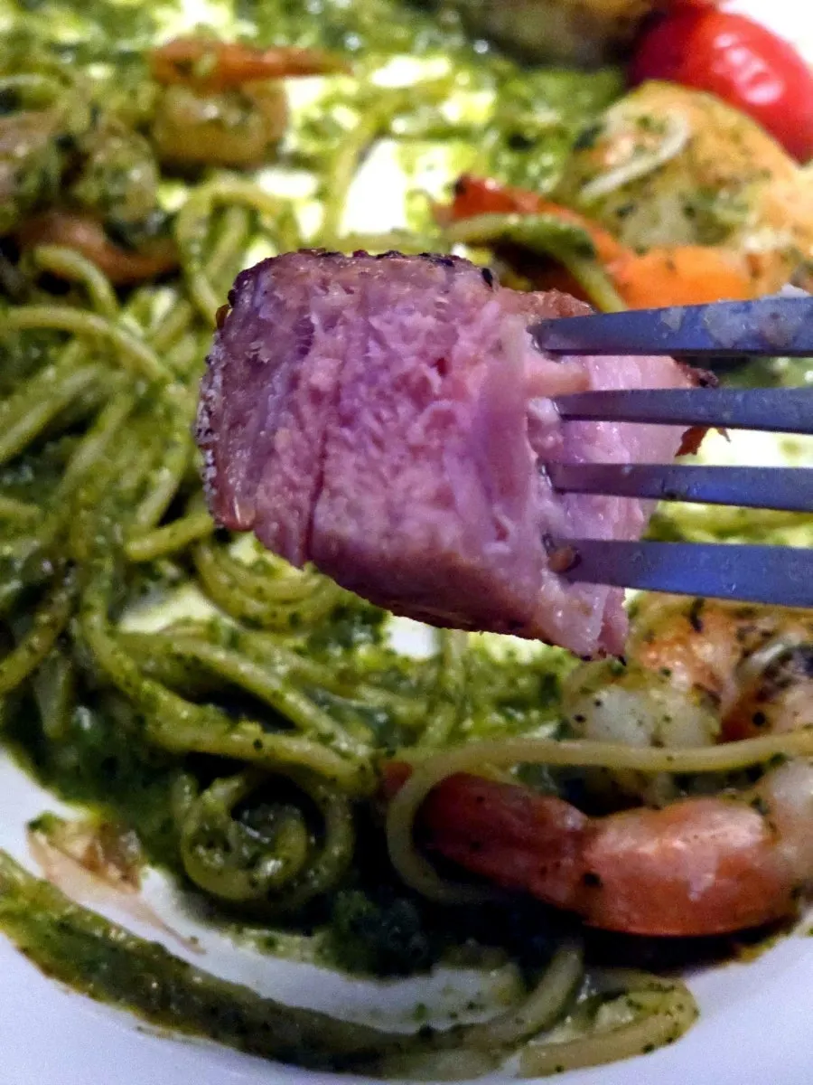 Pork neck served with wasabi and salt sauces