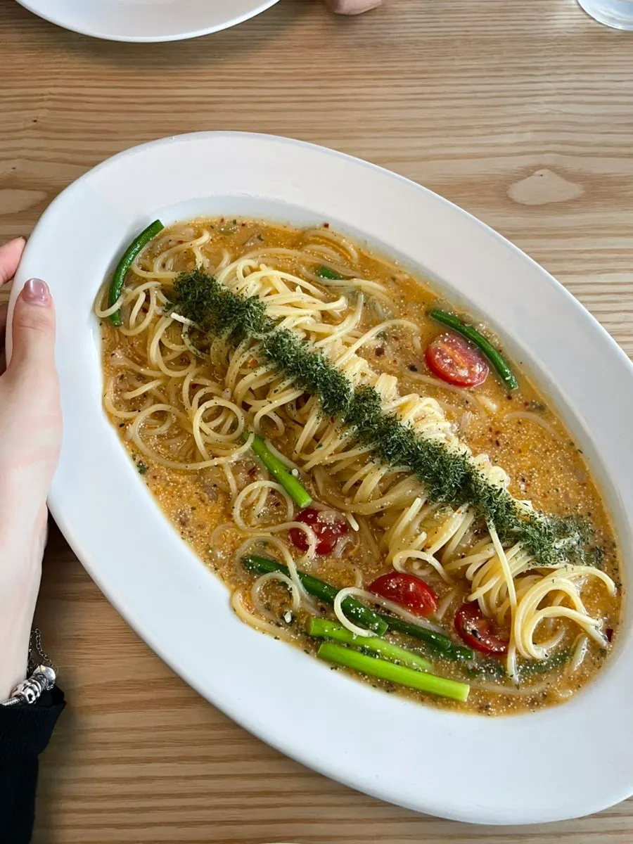 Close-up of pollack roe oil pasta