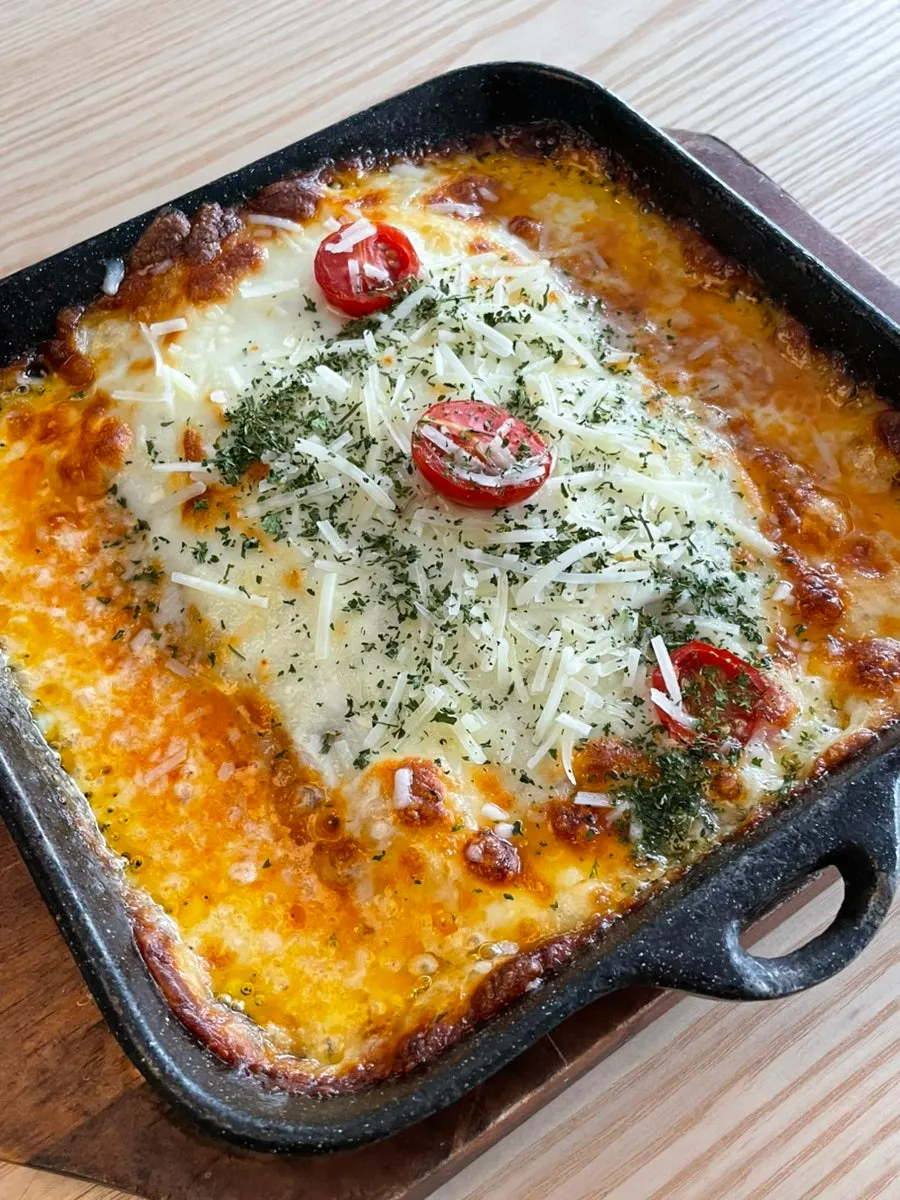 Lasagna on a hot pan