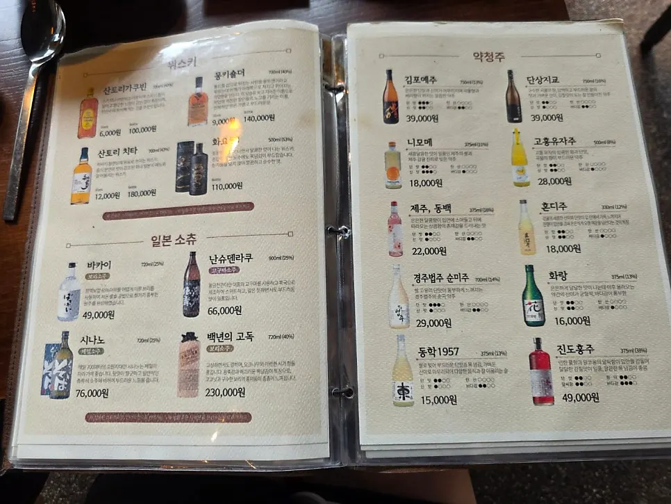 Menu board with ordering information at Namhae Mulgogi Anyang