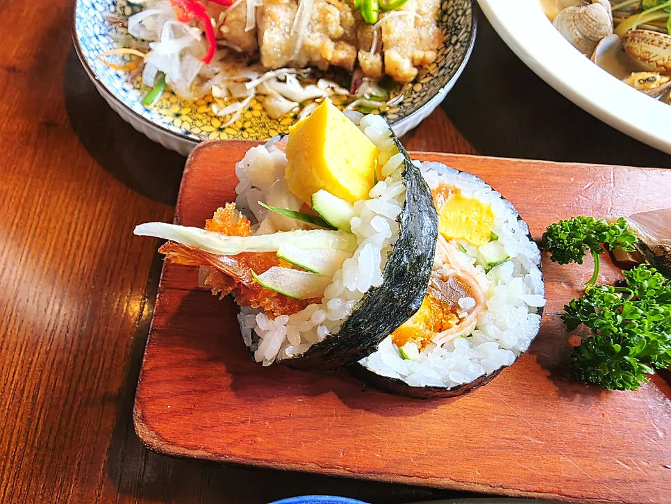 Futomaki packed with several different fillings