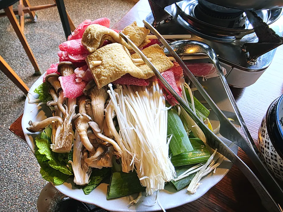 Shabu-shabu pot set alongside the rest of the table