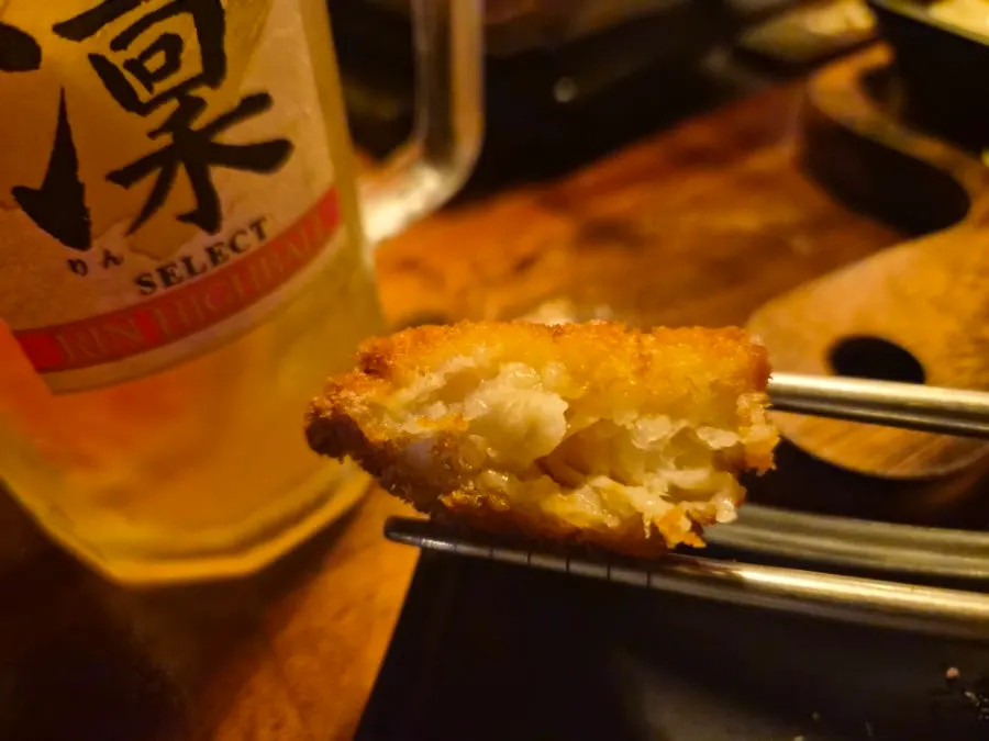 Close-up of pollack and cod kushikatsu