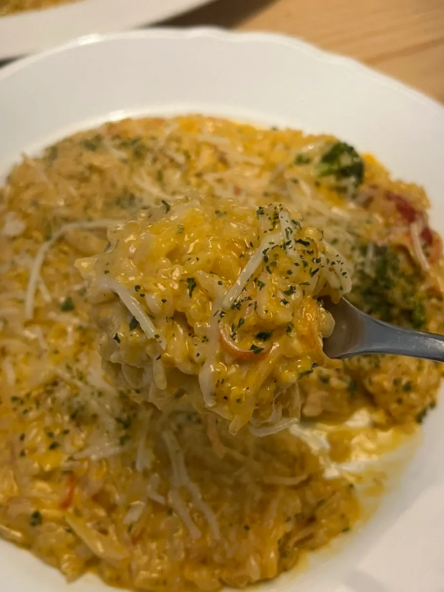 A plate of spicy crabby risotto