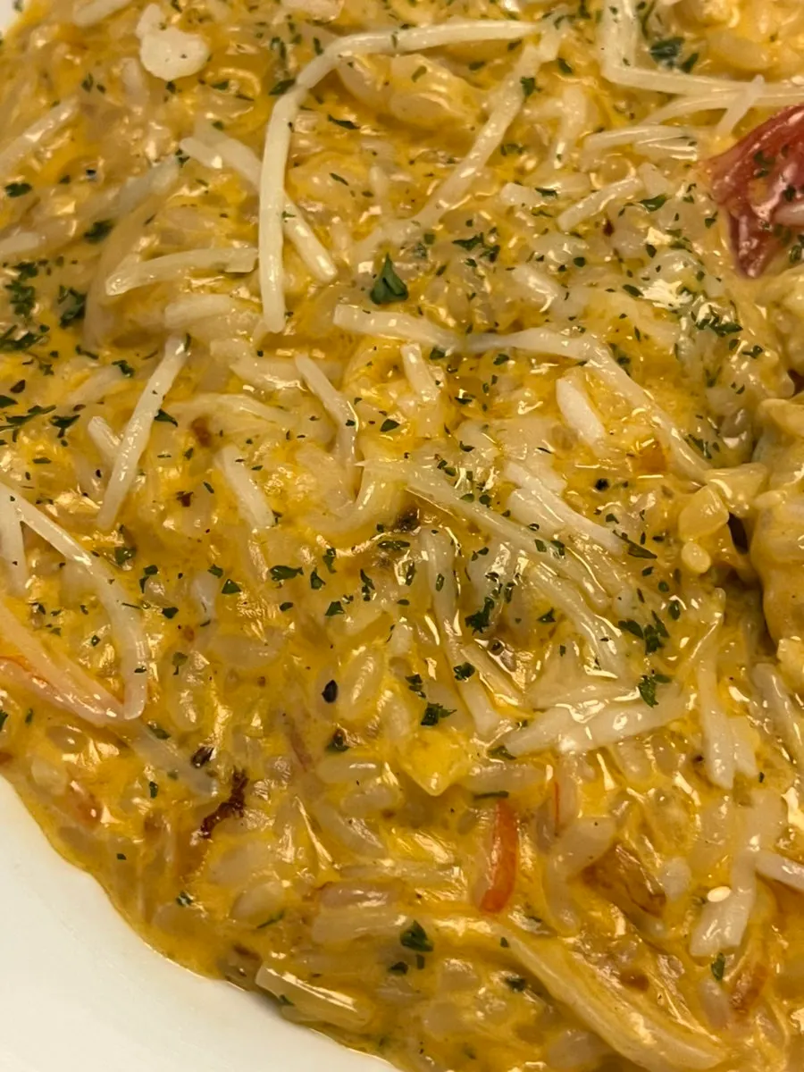 Close-up of the spicy crab cream risotto