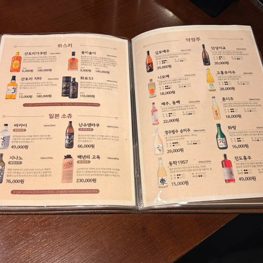 증류주와 일본 소츄가 진열된 주류 코너