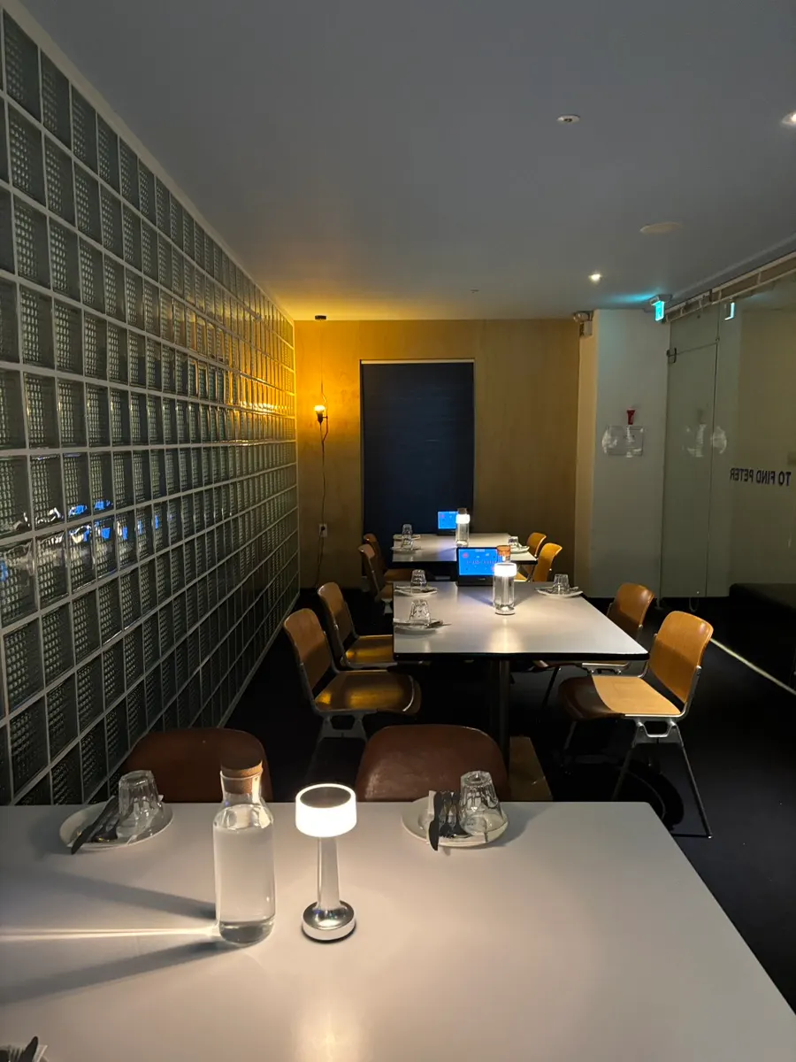Dark seating area with atmospheric lighting