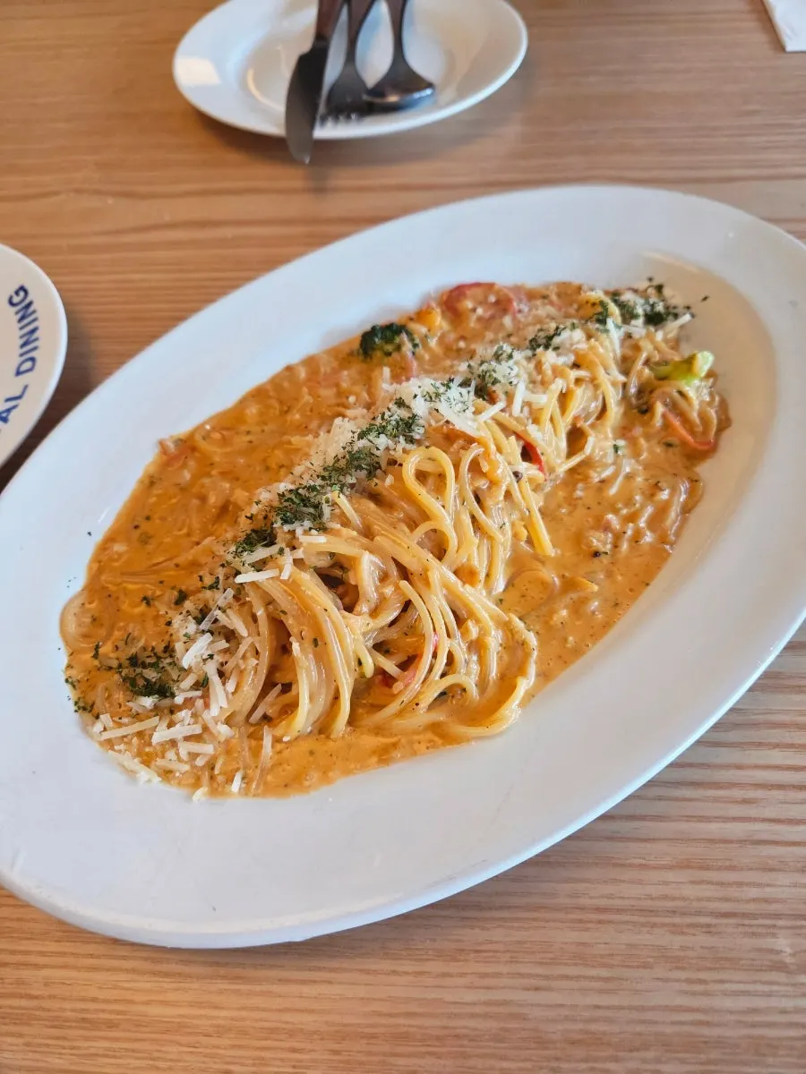 Spicy Crabby Pasta on the table