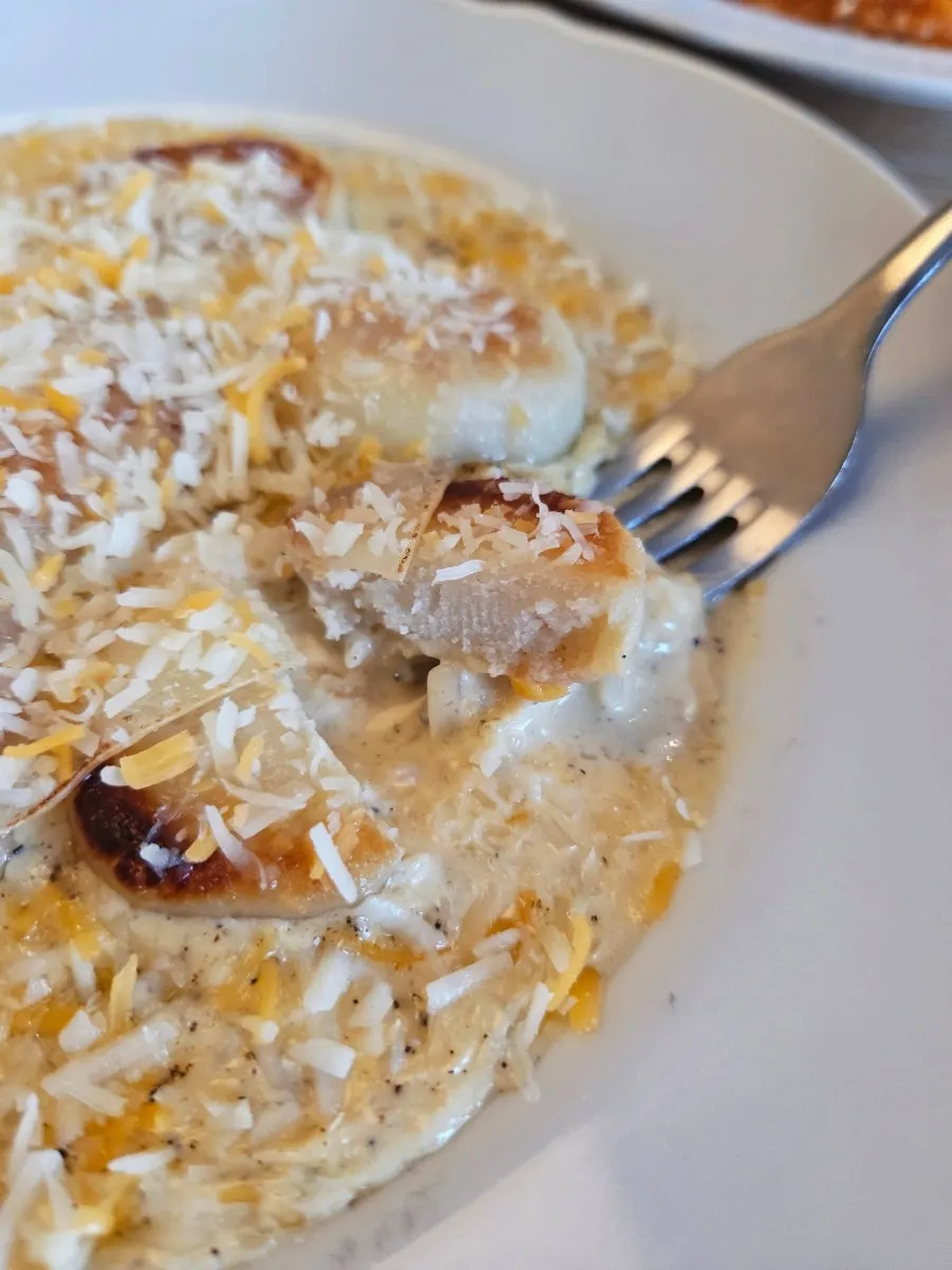 Close-up of a large piece of gnocchi