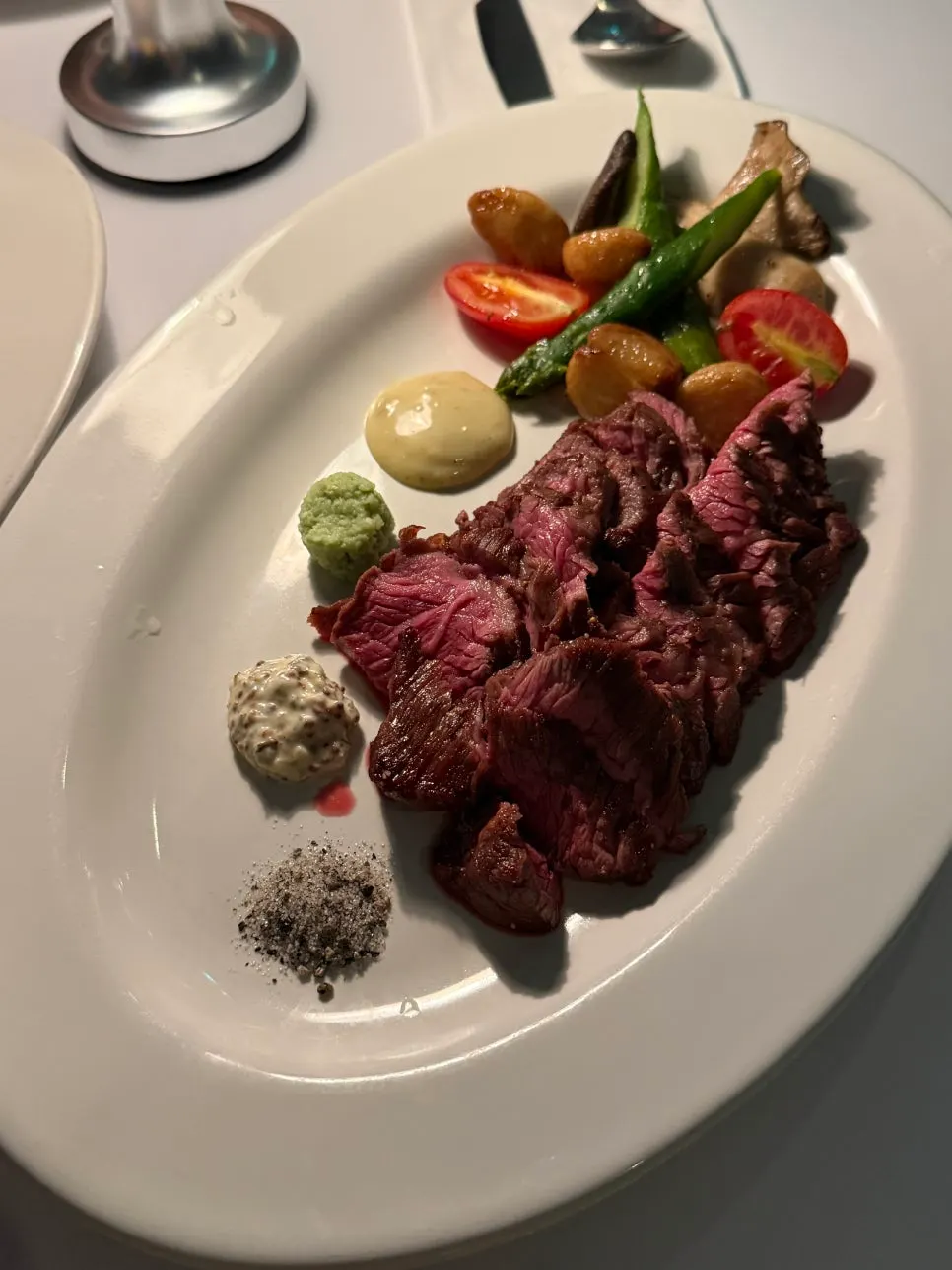 Chuck flap steak cooked medium-rare
