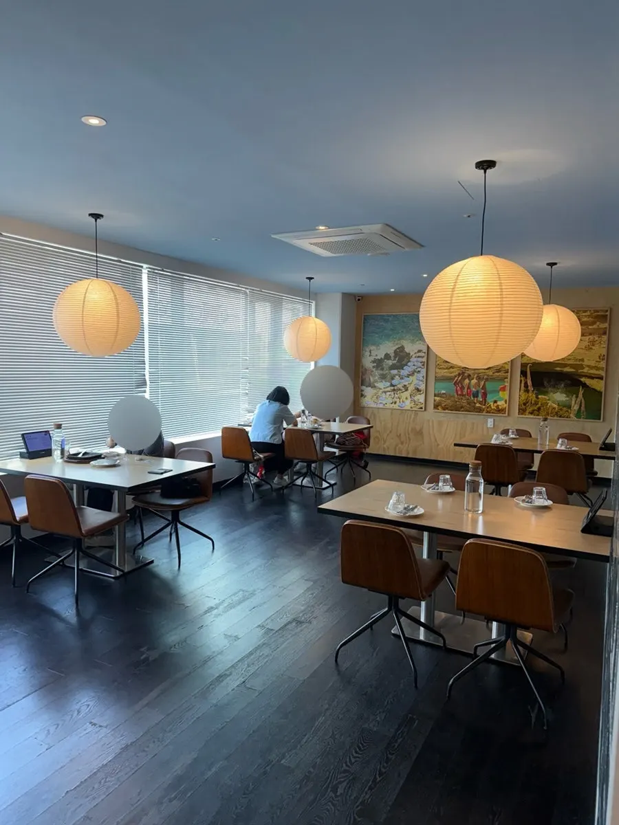 Gallery-like atmosphere inside the restaurant