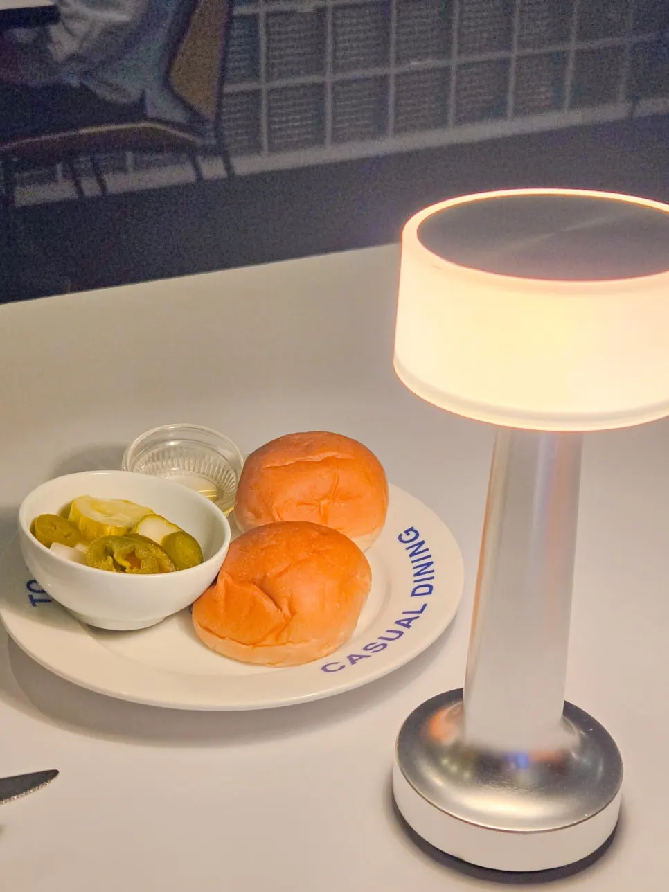 Pre-meal morning rolls and pickles on the table