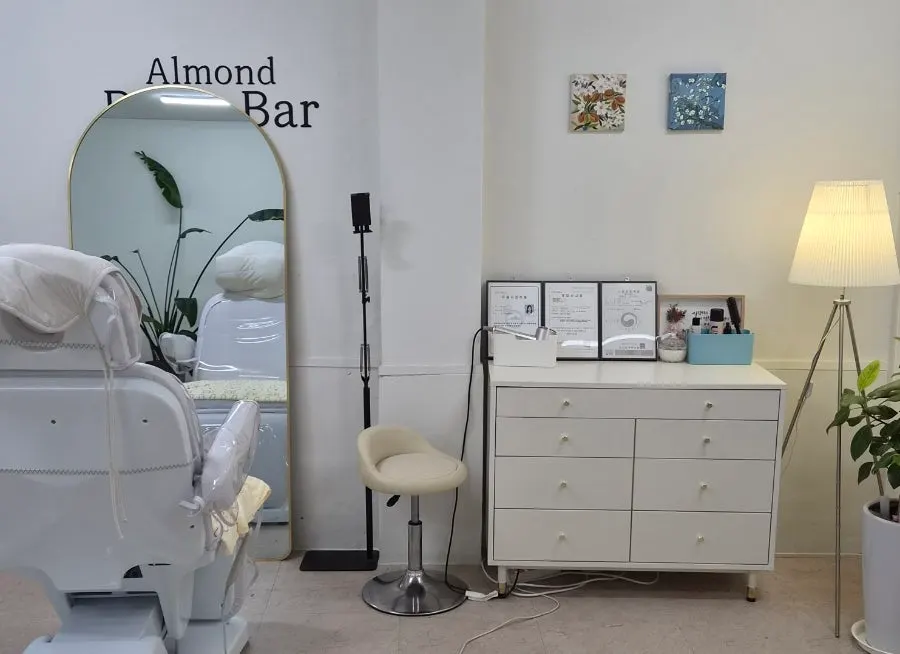 Products displayed at the Almond Eyelashes brow bar