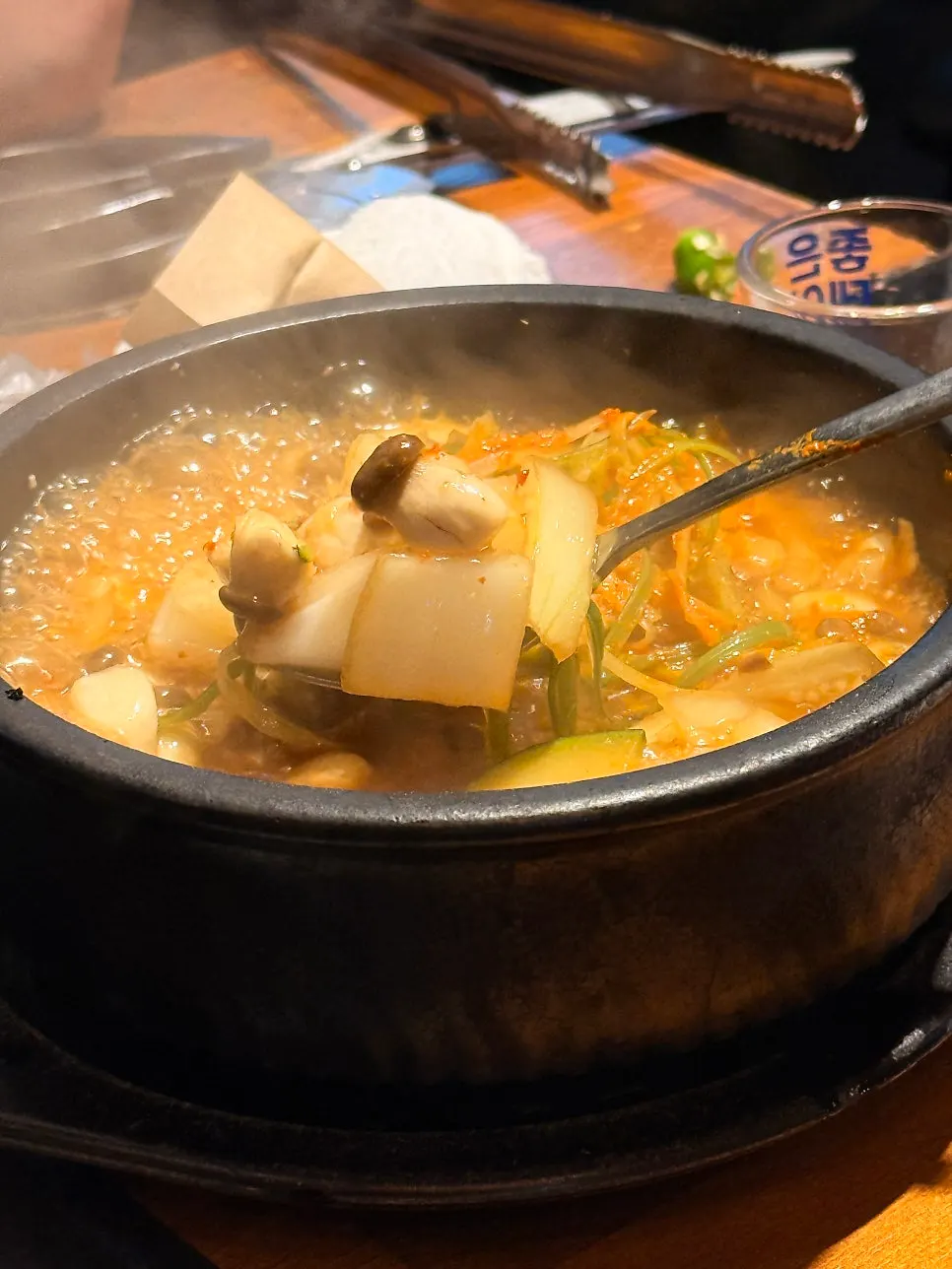 Doenjang stew with seafood and vegetables