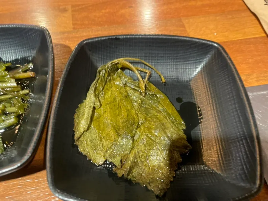 Standard side dish lineup at a Korean BBQ restaurant