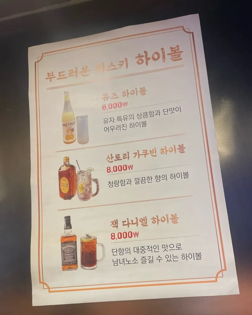 Highball menu with a variety of whiskies