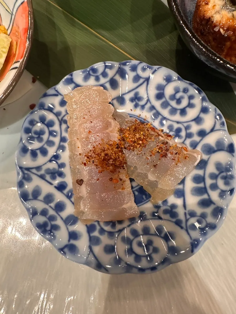Uni, eel, and skate served in the course