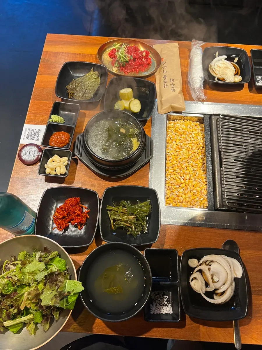 Table full of standard side dishes