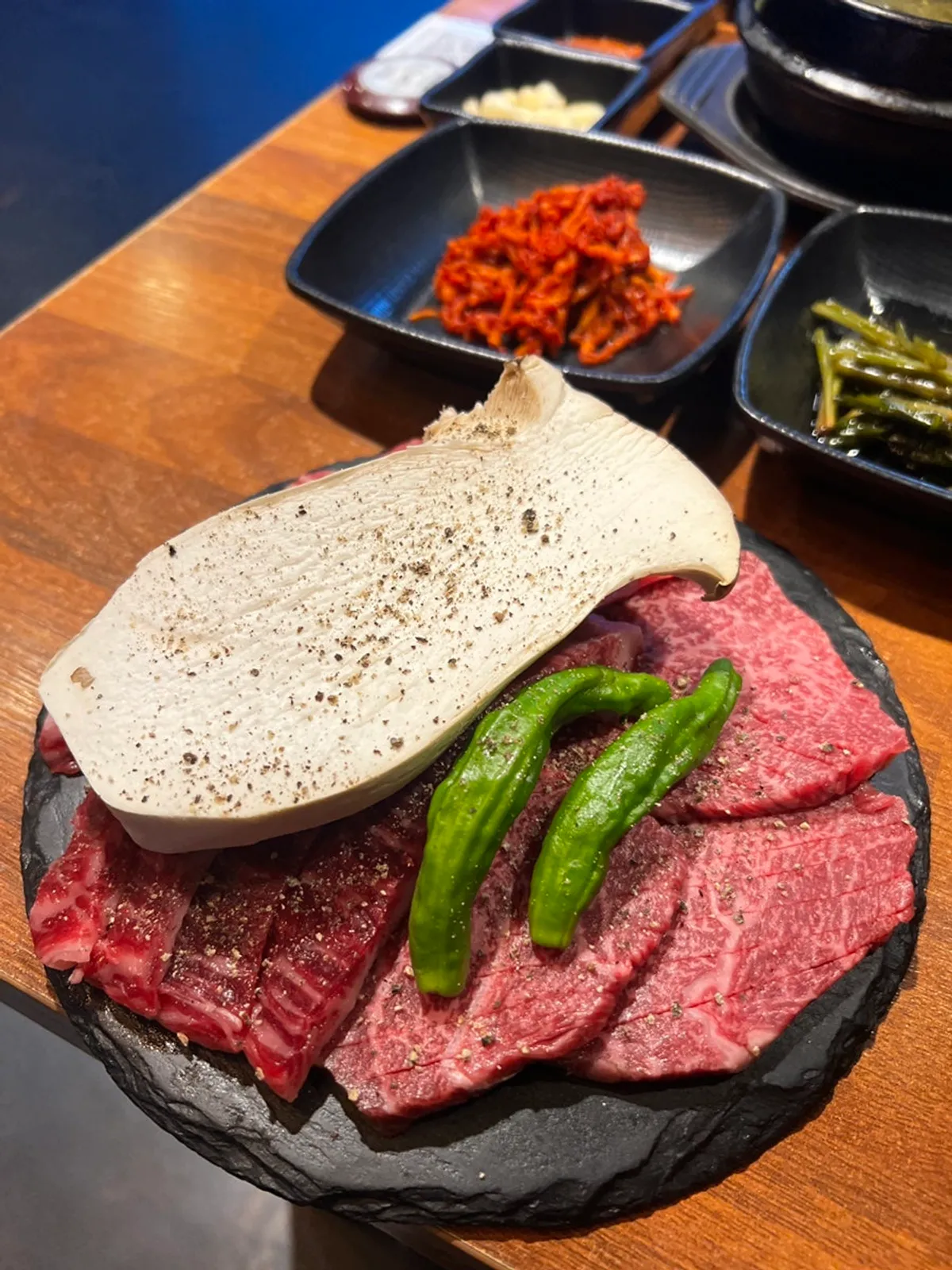 Three servings of well-marbled hanwoo dwitgogi