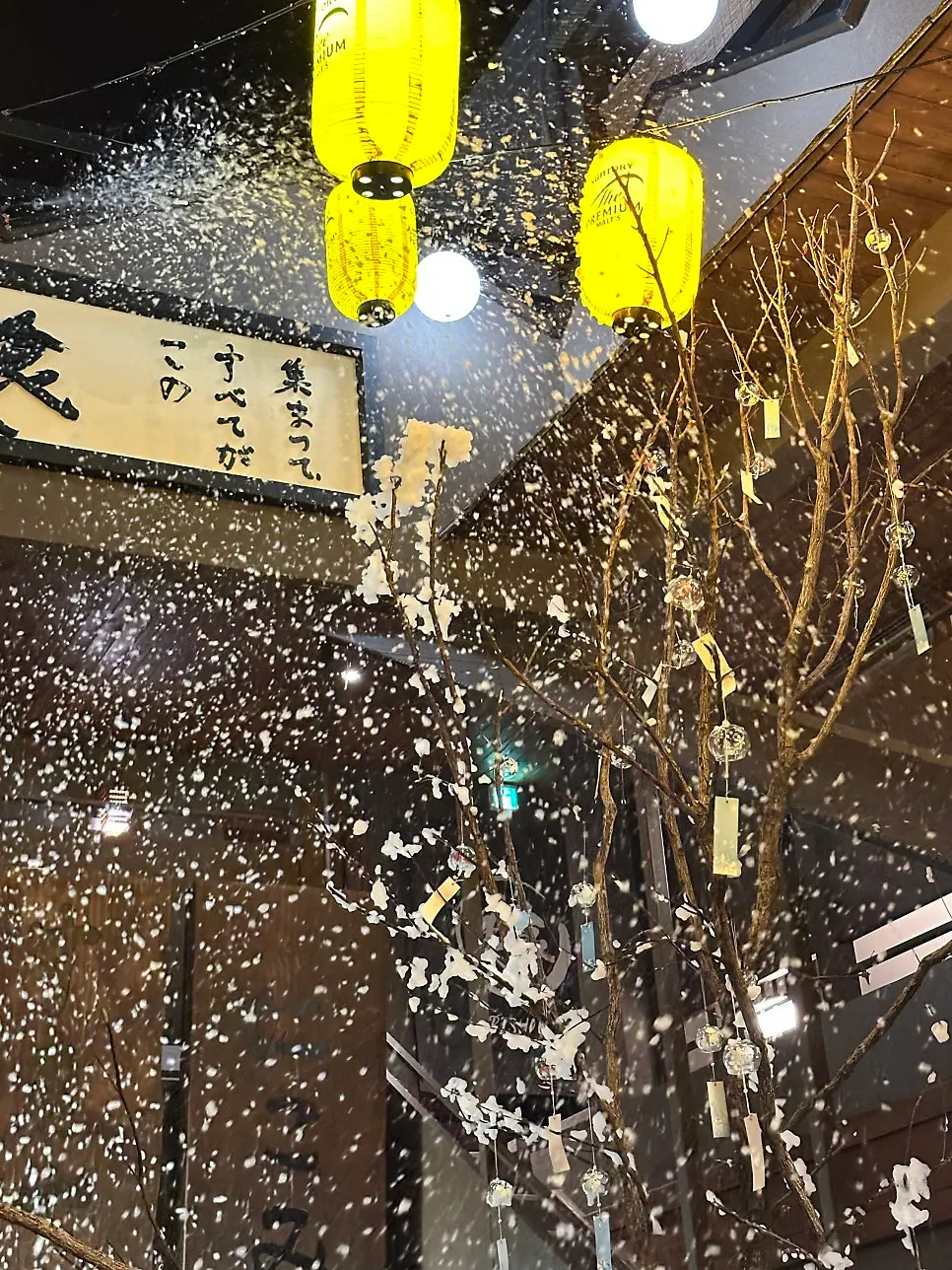 Interior de Bisyoku Gwangan Branch durante la performance de nieve