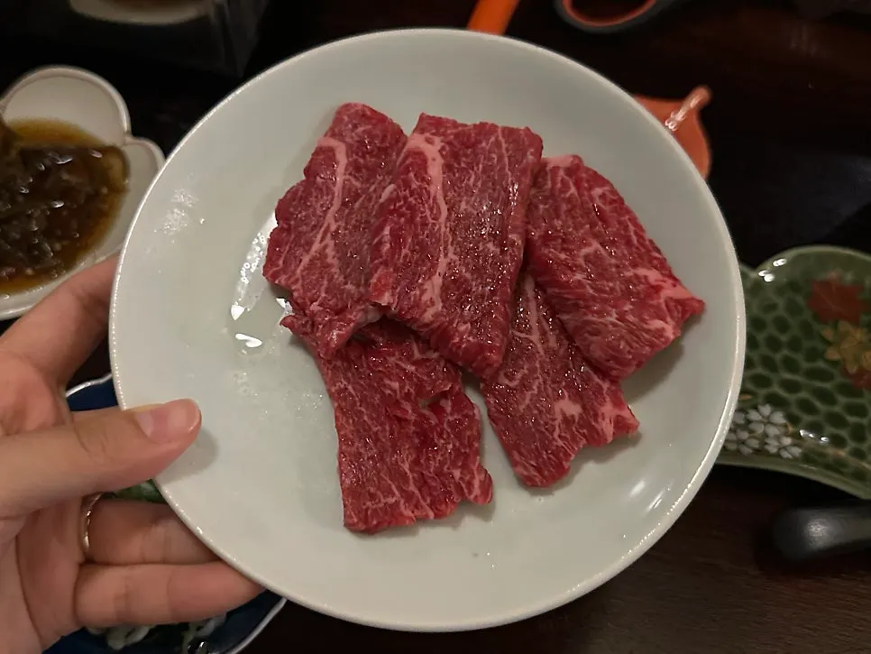 Primer plano de la carne del Oishi Set