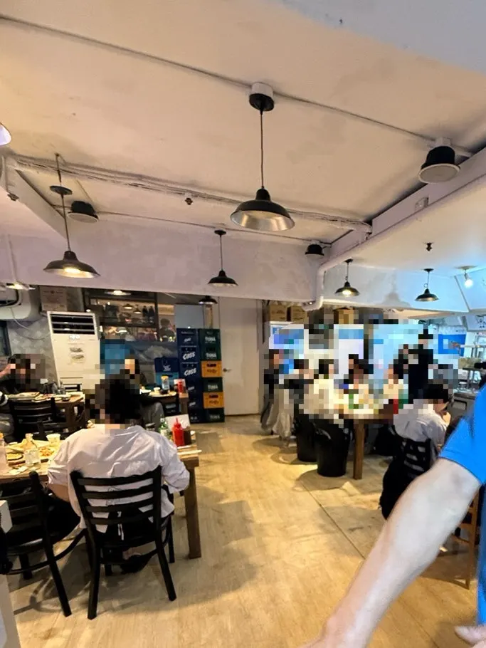 Spacious restaurant interior full of customers