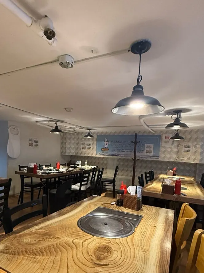 Main hall seating at the raw fish restaurant