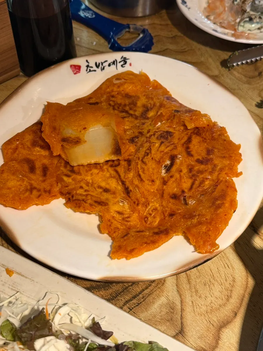 Self-made kimchi jeon corner at the vegetable self-bar