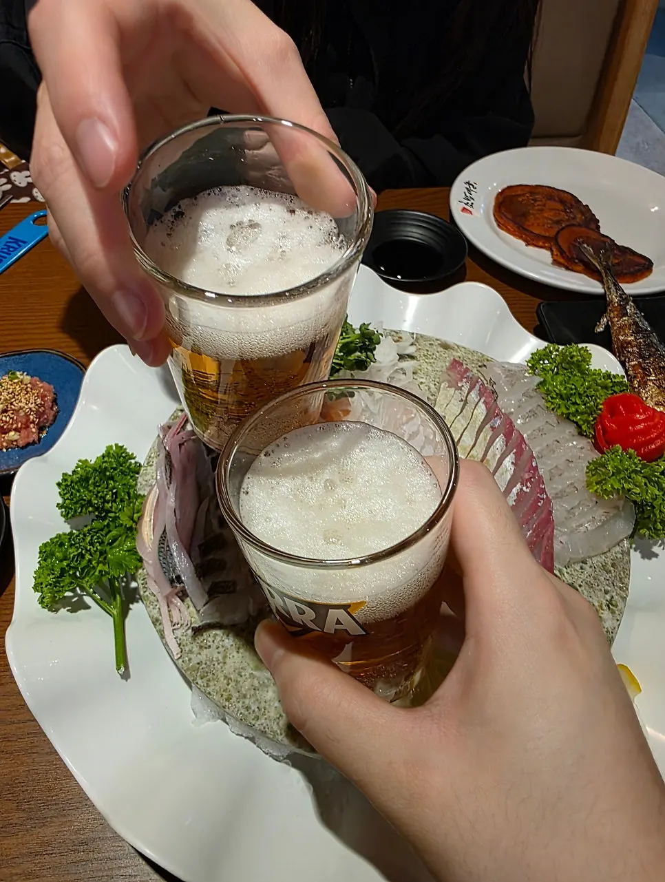 Terra non-alcoholic beer with a shrimp side dish
