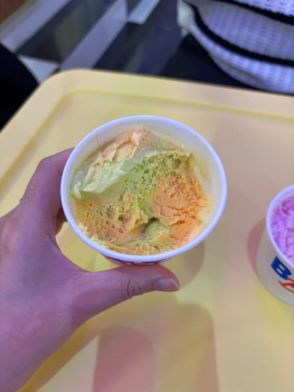 Soft, chewy melon mango ice cream texture