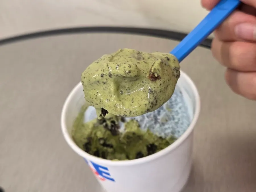 I Love So Matcha ice cream with big chunky cookie pieces