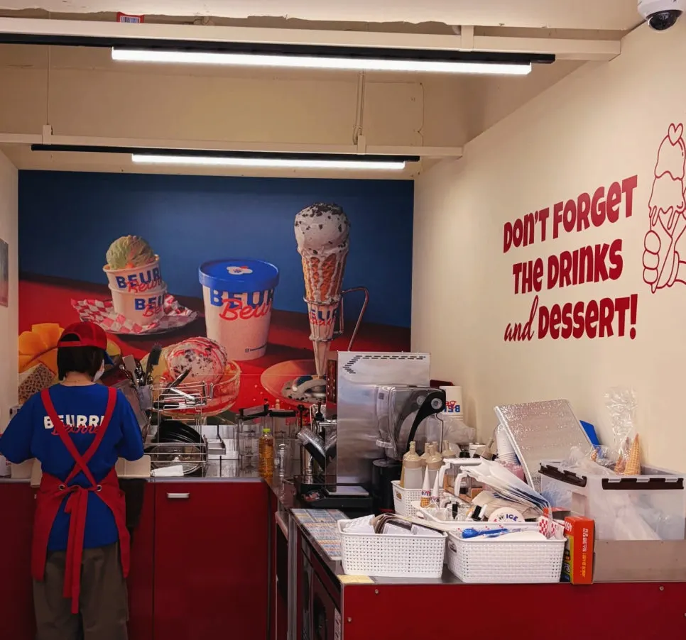Ice cream showcase scooped fresh at order time