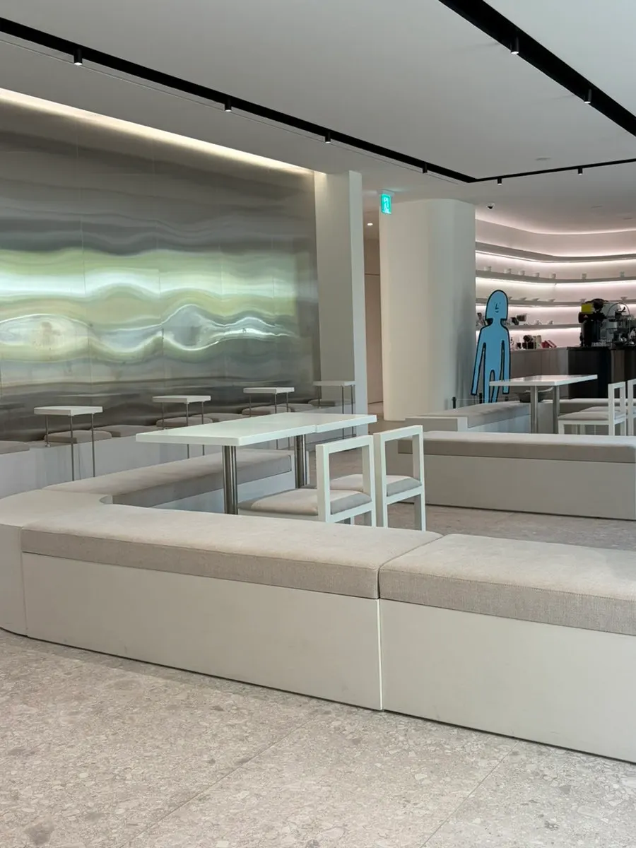 White and gray-toned interior with seating for 2 and 4