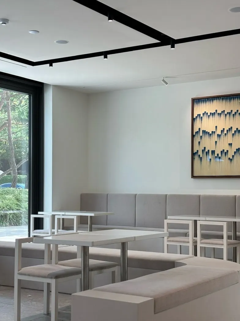 Modern café interior at Bibibidang Gyeongju