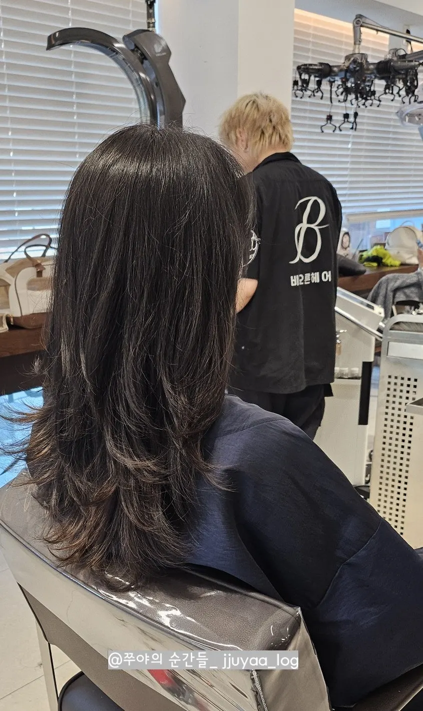 Back view of the layered cut looking almost permed