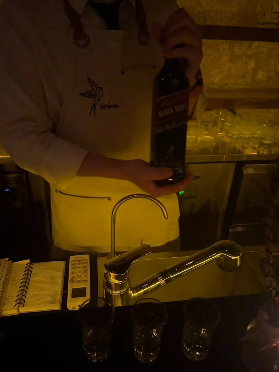 Whisky glasses on the table at Birdman