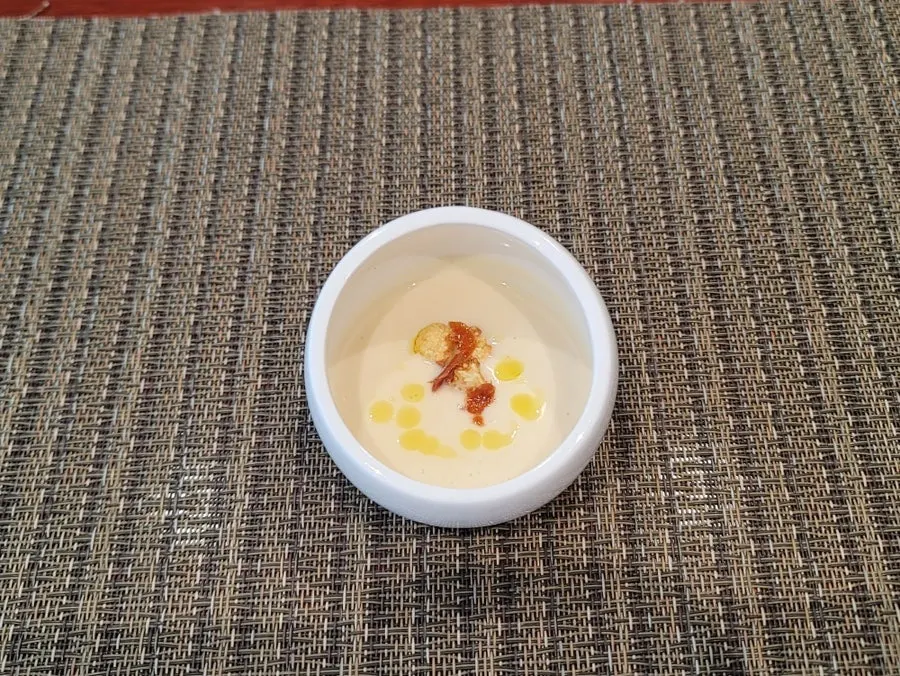 A generous bowl of cauliflower soup