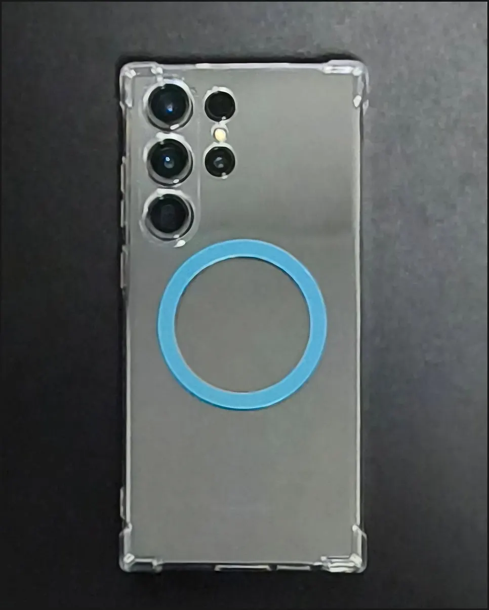 Phone with a magnetic sticker attached for use with the stand