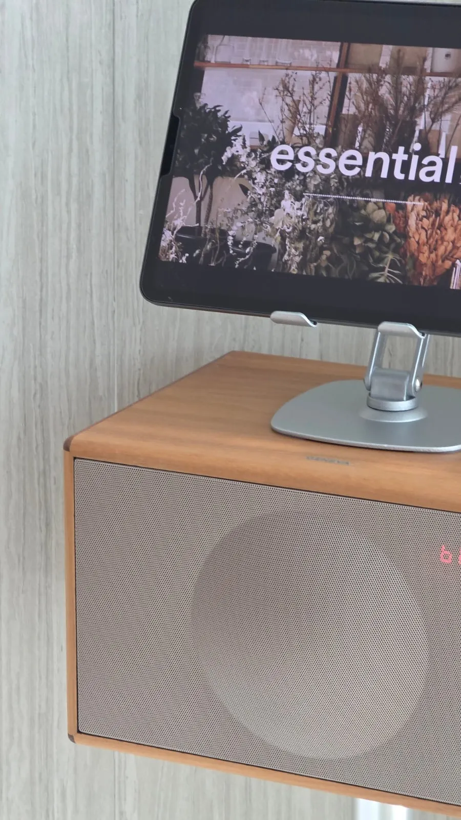 Tablet stand in use with a compatible device