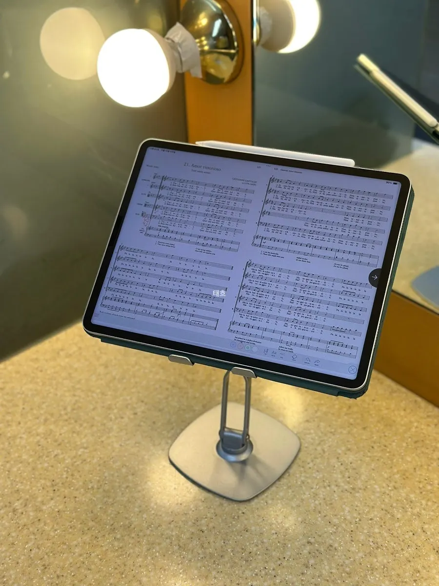 Portable tablet stand in use