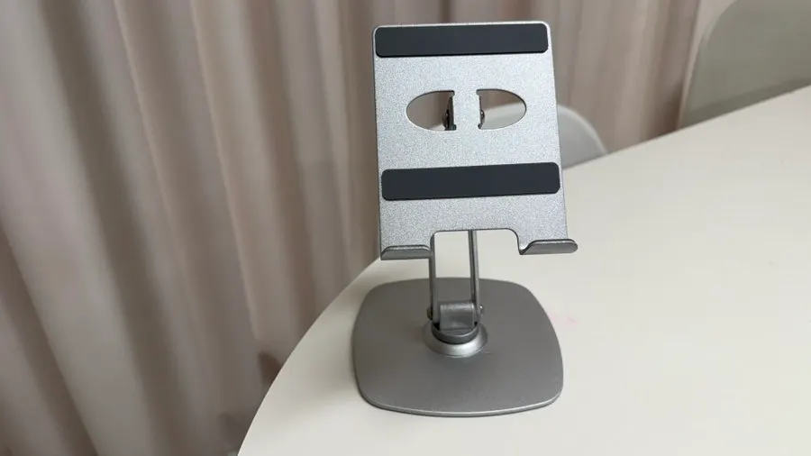 Tablet stand holding a tablet at eye level