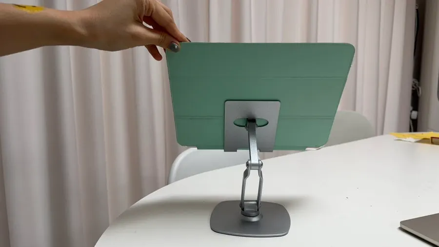 360-degree rotating tablet stand in use