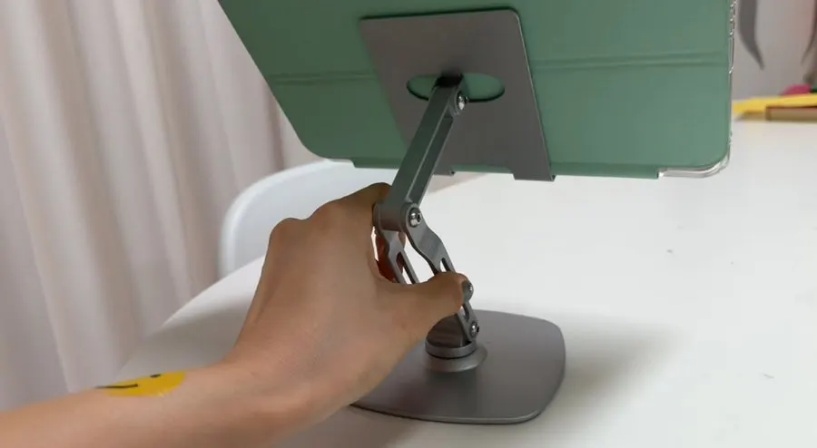 Tablet stand setup on a home-office desk