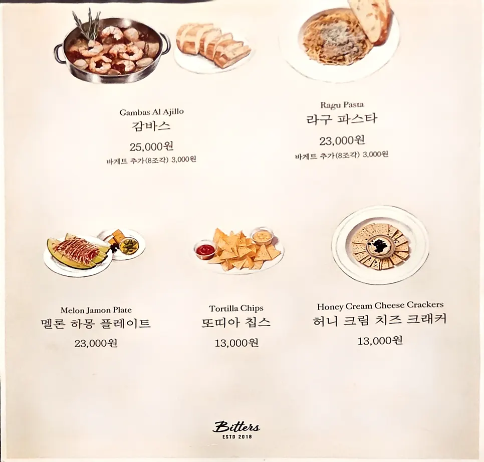 Wide shot of the Bitters menu board