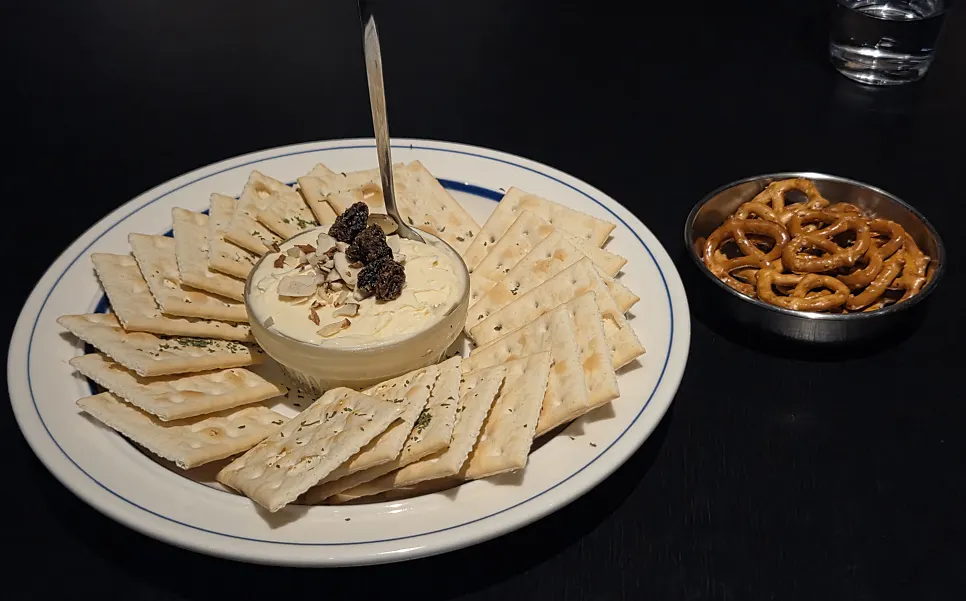 Honey cream cheese crackers at Bitters