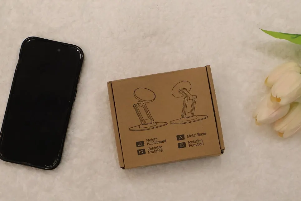 Side view of a tablet stand holding an iPad
